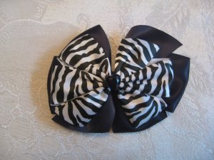 Two layer satin bow alligator clip - zebra