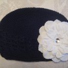 Black Kufi hat with white flower