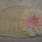 Ivory Kufi hat with ivory flower