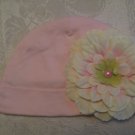 Toddler pink cotton beanie with ivory flower