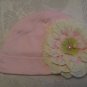 Toddler pink cotton beanie with ivory flower