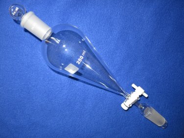 250ml Pear Separatory addition dropping funnel 24/40 PTFE glass stopper premium