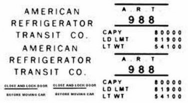 A.R.T. 988 REEFER CAR WATER SETTING DECAL for American Flyer S Gauge Trains