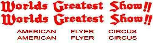 CIRCUS PASSENGER CAR WATER SLIDE DECAL SET for American Flyer S Gauge Trains