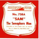 BOX LABEL 758A Sam The Semaphore Man for American Flyer S Gauge Trains