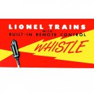 REMOTE CONTROL WHISTLE BILLBOARD INSERT Lionel Trains fits 310 Holder