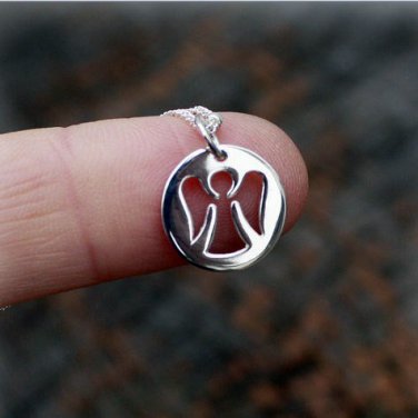 Delicate Silver Guardian Angel Punch Out Necklace