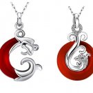 925 Sterling Silver Red Agate Dragon & Phoenix Pendant Set