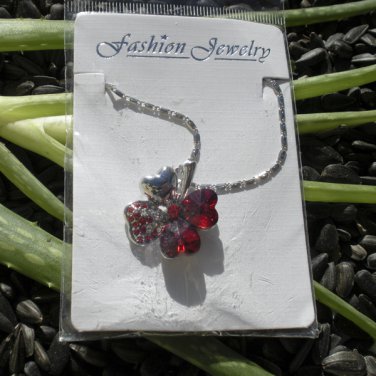 Red Crystal and Rhinestone Clover Pendant