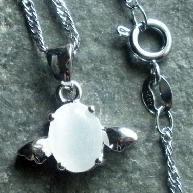 925 Sterling Silver White Opal Angel Egg Pendant Necklace