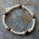 [002] Elastic Brown and Pink 7" Glass Pearl Bracelet