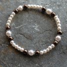 [004] Elastic Brown and Pink 7" Glass Pearl Bracelet