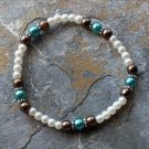 [005] Elastic Brown and Teal 7" Glass Pearl Bracelet