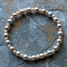 [006] Elastic Coffee and Grey 7" Glass Pearl Bracelet