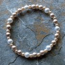 [007] Elastic Coffee and White 7" Glass Pearl Bracelet