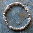 [008] Elastic Coffee and Light Pink 7" Glass Pearl Bracelet