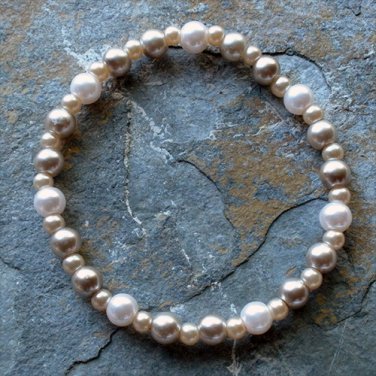 [008] Elastic Coffee and Light Pink 7" Glass Pearl Bracelet
