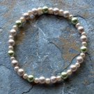 [009] Elastic Coffee and Green 7" Glass Pearl Bracelet