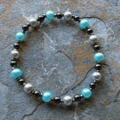 [010] Elastic Blue and Grey 6.5" Glass Pearl Bracelet