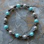 [010] Elastic Blue and Grey 6.5" Glass Pearl Bracelet