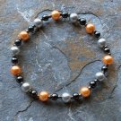 [011] Elastic Orange and Grey 6.5" Glass Pearl Bracelet