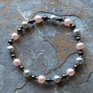 [013] Elastic Pink and Grey 6.5" Glass Pearl Bracelet