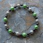[015] Elastic Green and Grey 6.5" Glass Pearl Bracelet