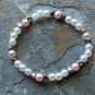 [031] Elastic Pink and White 6.75" Glass Pearl Bracelet