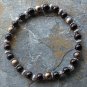 [051] Elastic Brown and Gold 7.25" Glass Pearl Bracelet