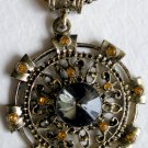Large Round Bronze with Topaz Crystal Pendant