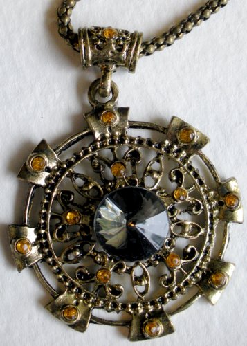 Large Round Bronze with Topaz Crystal Pendant