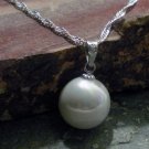 925 Silver Charm Necklace - Large White Glass Pearl Pendant