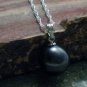 925 Silver Charm Necklace - Large Black Glass Pearl Pendant