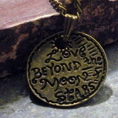 Charm Necklace - Antique Bronze "Love Beyond the Moon and Stars" Pendant