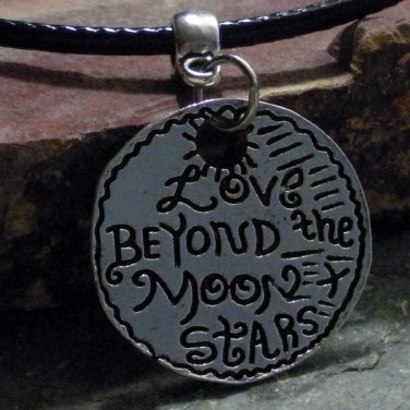 Charm Necklace - Antique Charm Necklace - Antique Silver "Love Beyond the Moon and Stars" Pendant