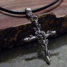 Charm Necklace - Antique Silver Cross of Roses Pendant