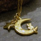 Gold Cat Sitting on a Crescent Moon ( Sailor Moon )