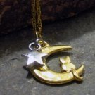 Gold + Silver Star Cat Sitting on a Crescent Moon ( Sailor Moon )