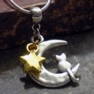Silver + Gold Star Cat Sitting on a Crescent Moon ( Sailor Moon )