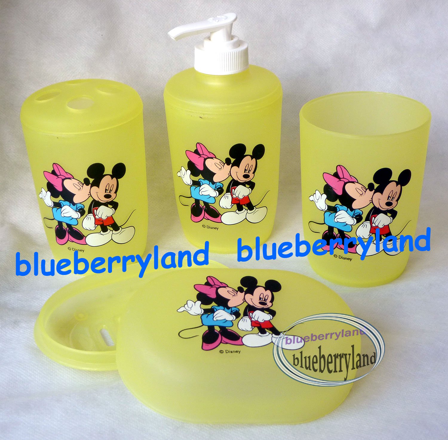 Disney Mickey Mouse Bath Set of Toothbrush Holder Soap Dish Soap
