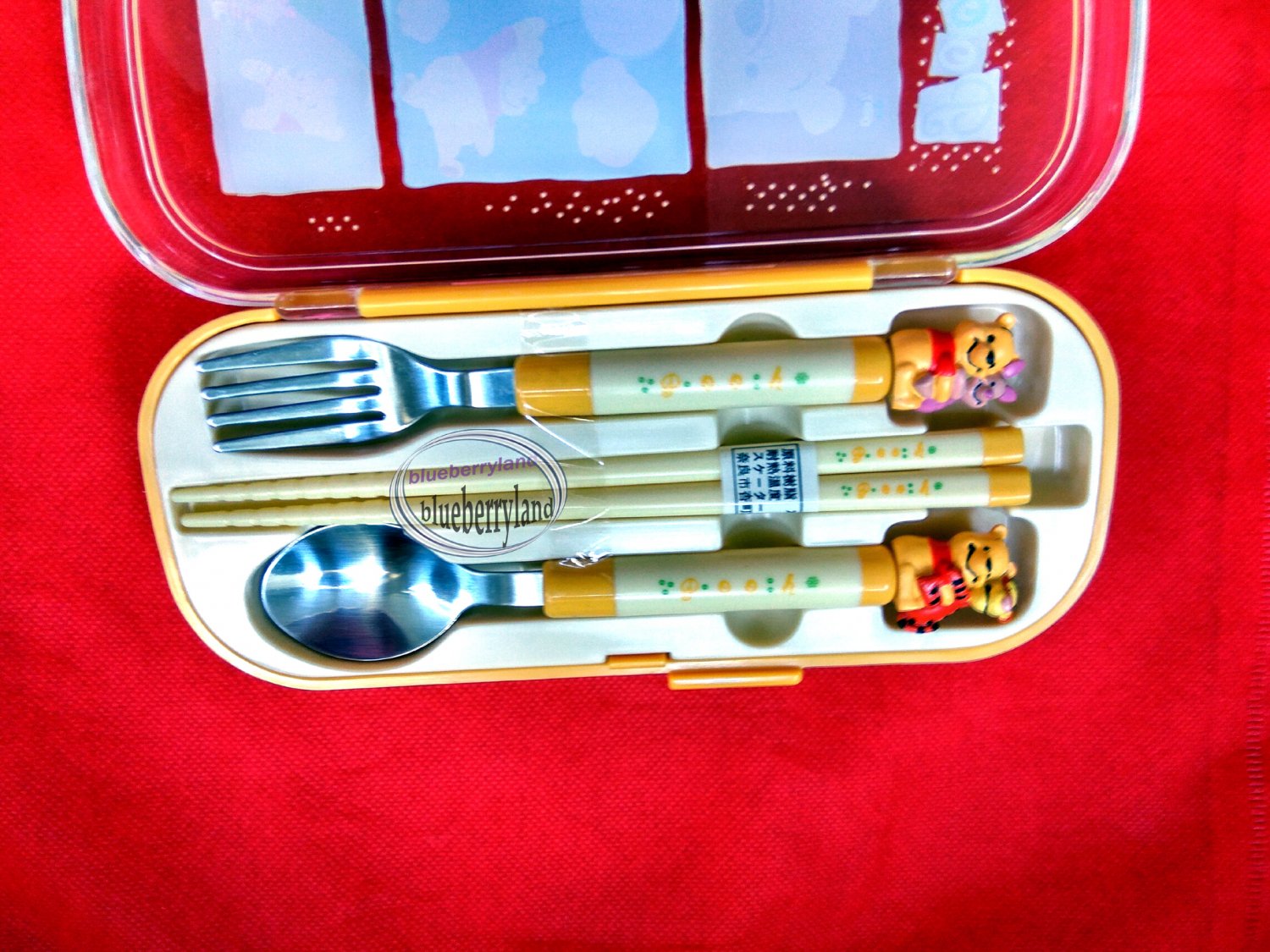 Disney Winnie the Pooh Fork Spoon Chopstick set cutlery bento B2