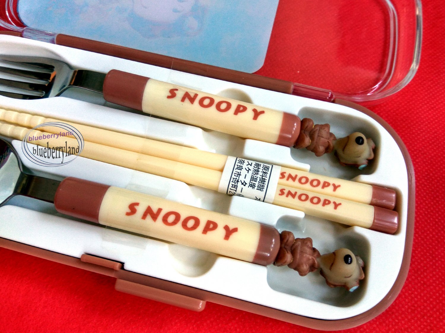 Snoopy Peanuts Cutlery Set of Reusable Fork, Spoon, Chopsticks and Carrying Case Utensil Set B2