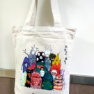 Gift Set of Name Tag & Designer Monster CANVAS TOTE BAG Shoulder Handbag Weekend School BAGs