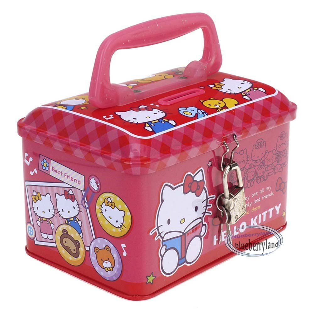 Sanrio Hello Kitty Piggy Bank Metal Cash Box with Lock & Key gift girls
