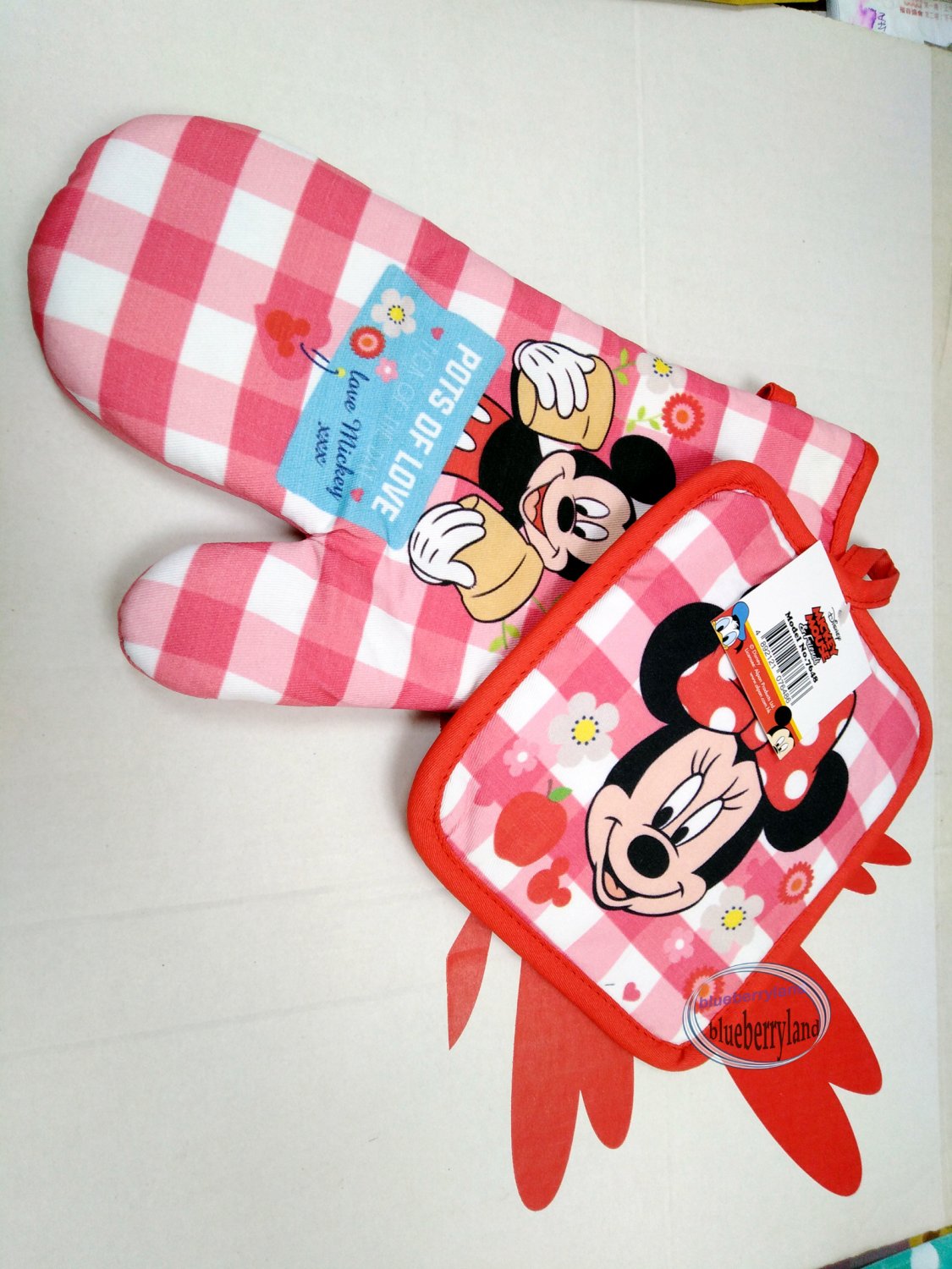 Disney Mickey And Minnie Mouse Oven Mitt Glove Mitten And Pot Holder Set