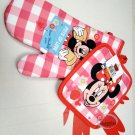 Disney Mickey & Minnie Mouse Oven Mitt Glove Mitten & Pot Holder Set set Home Kitchen