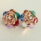 Gold Tone Rose Crystal Stud Earrings Fashion Jewelry Jewellery women ladies girl