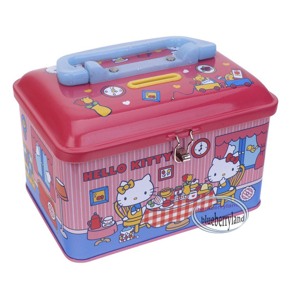 Sanrio Hello Kitty Piggy Bank Metal Cash Box with Lock & Key gift girls