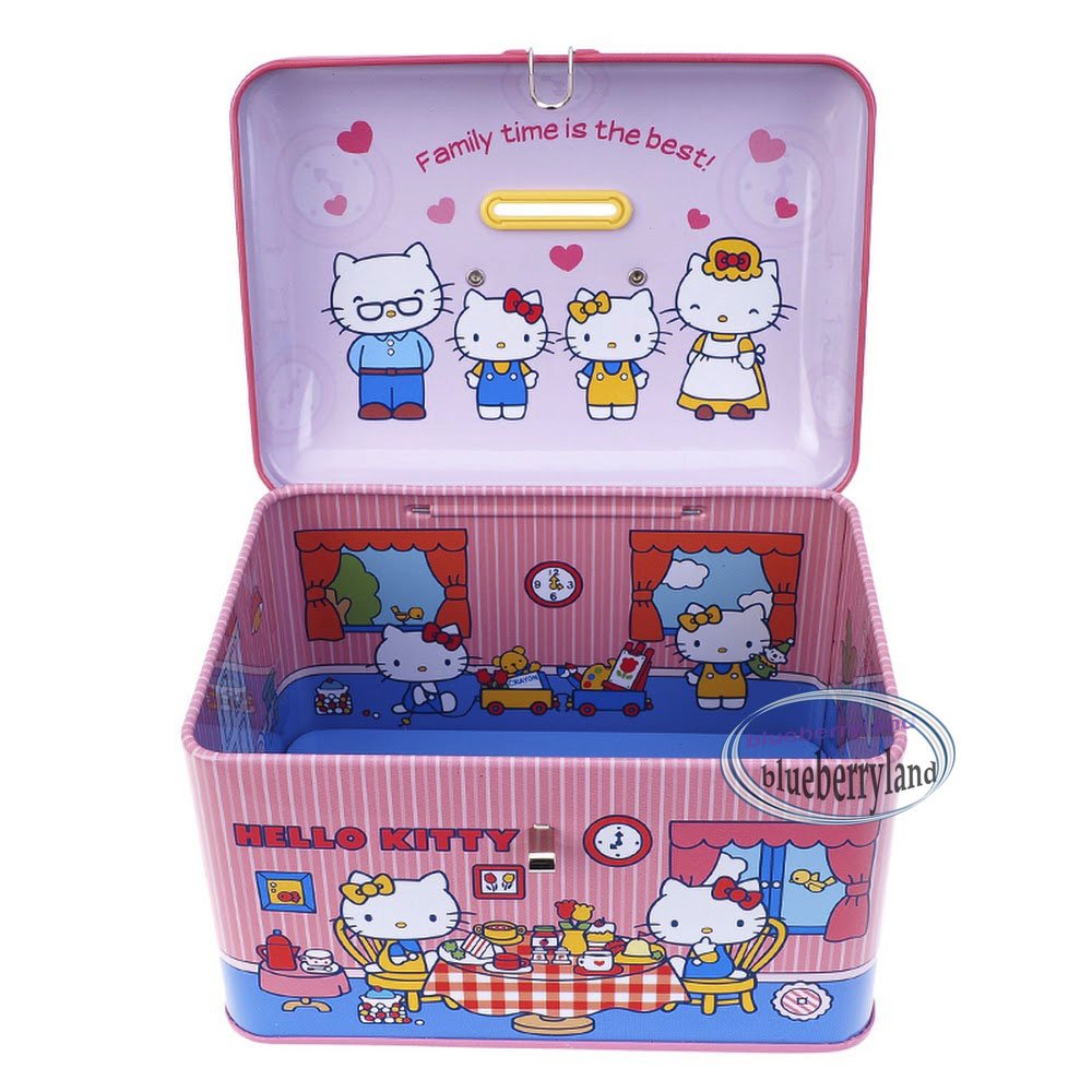Sanrio Hello Kitty Piggy Bank Metal Cash Box with Lock & Key gift girls