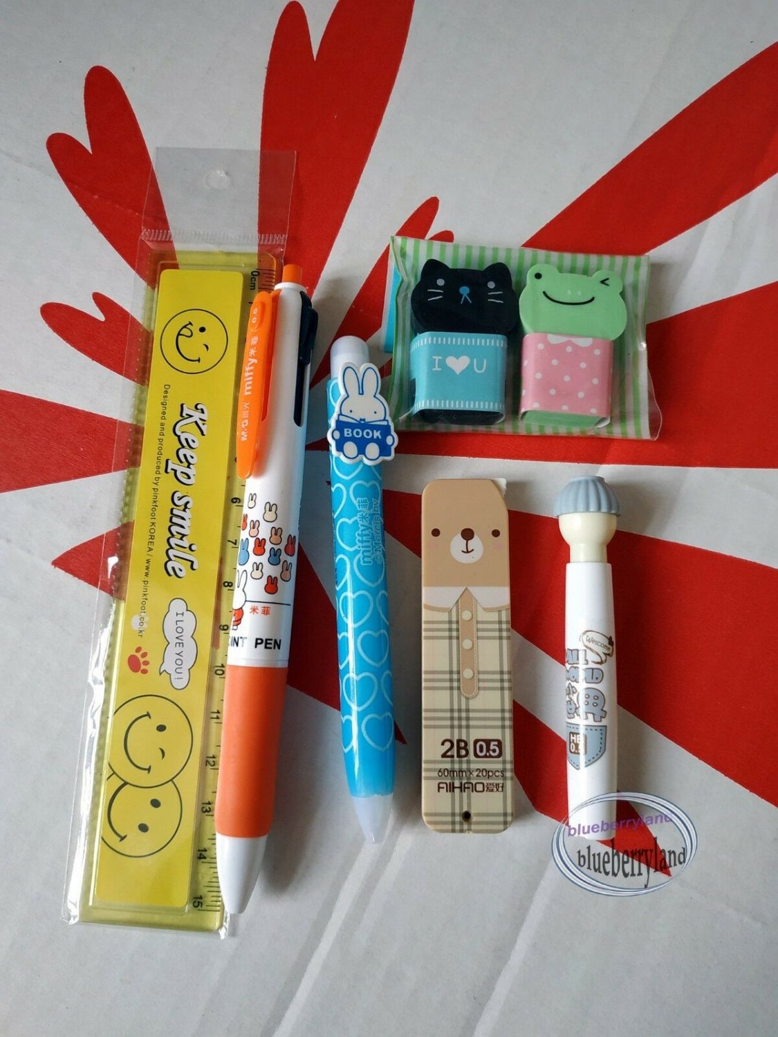 7 pieces Stationery Set Writing MIFFY Pencil Ball pen eraser ruler kit school office supply A